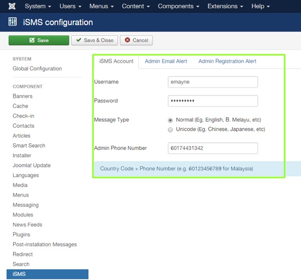 Install iSMS with Joomla Malaysia
