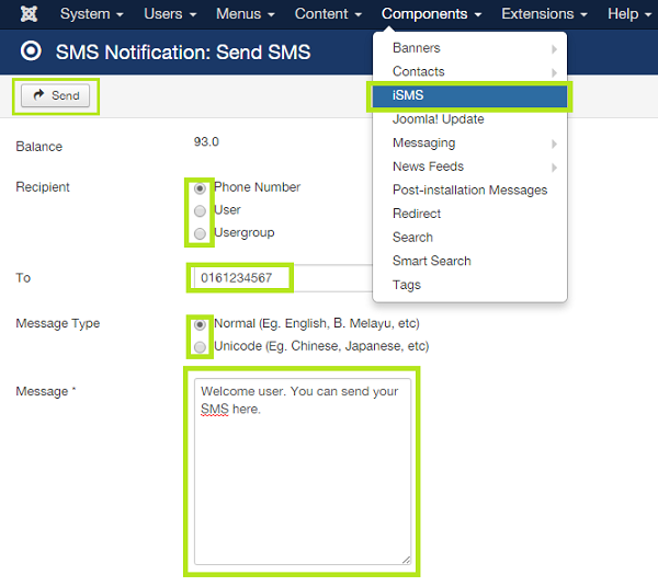 Install iSMS with Joomla Malaysia